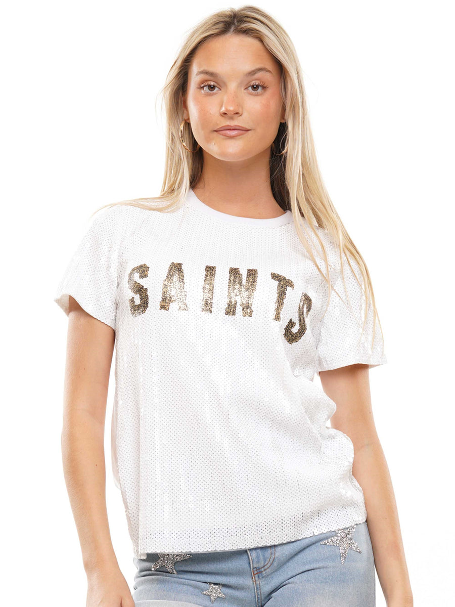 Saints Sequin Sweater Top- White