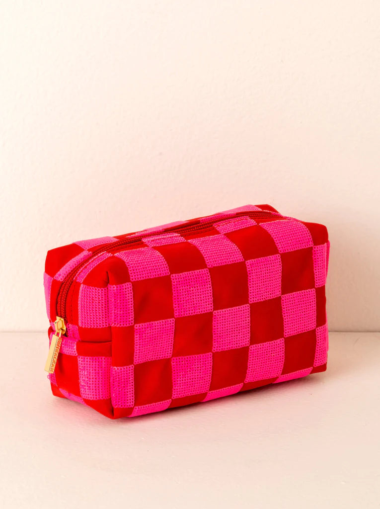 Shiraleah Cara Check Pattern Cosmetic Pouch- Red