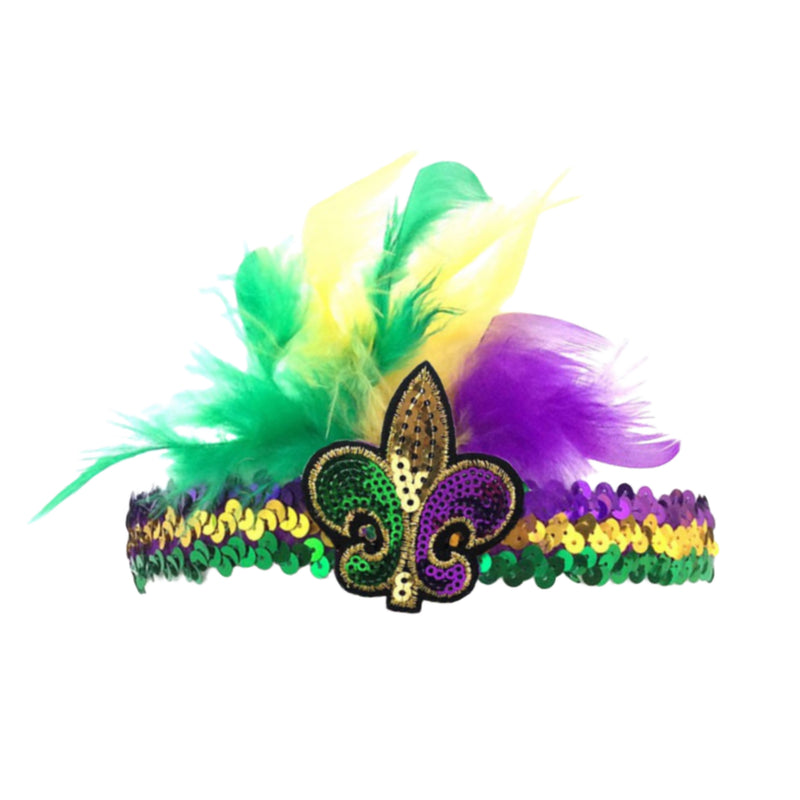 Mardi Gras Elastic Feather Headband