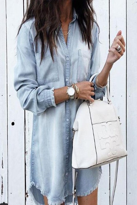Casual Denim Shirt Dress - Denim