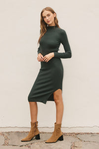 Ella Ribbed Sweater Dress- Pine