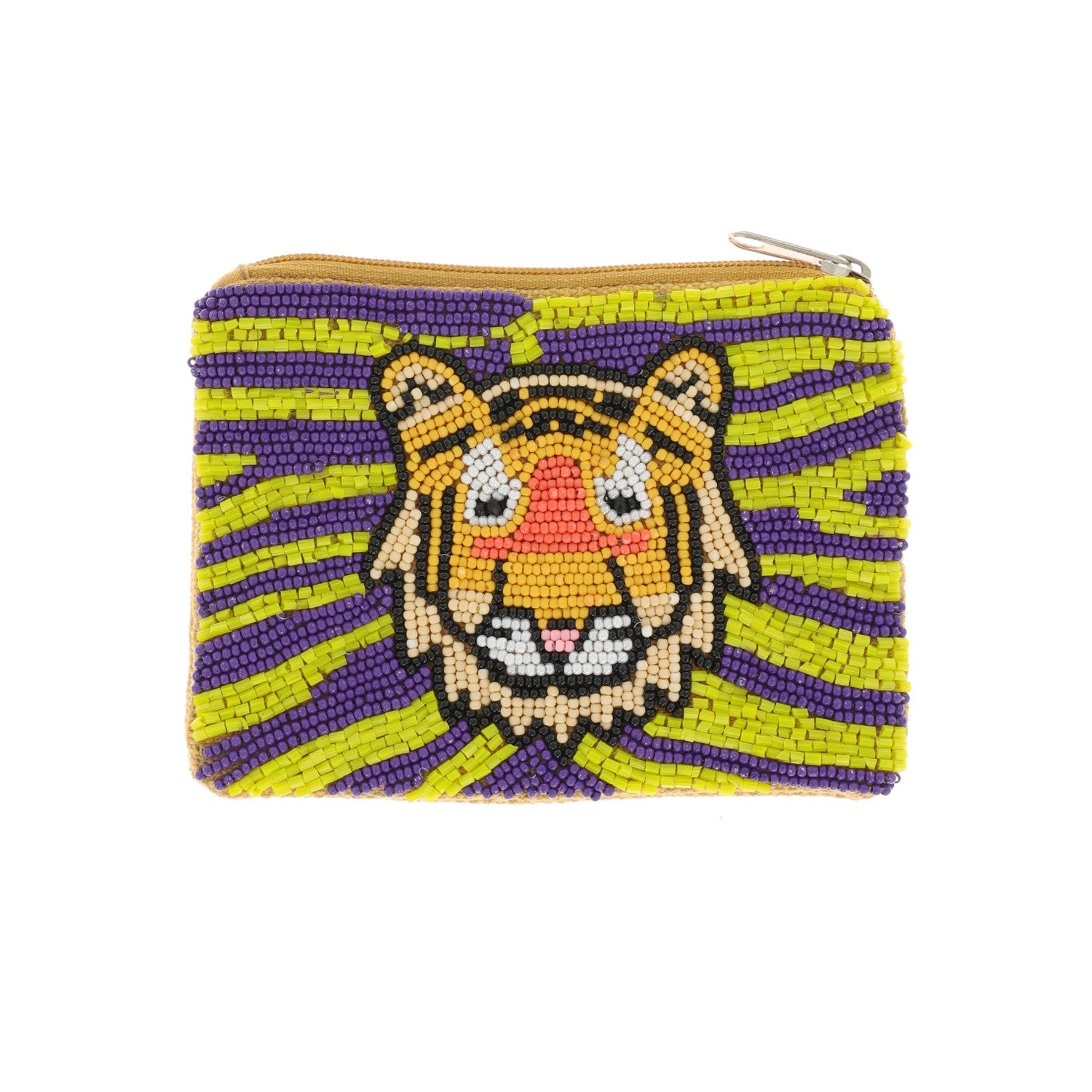 Tiger Beaded Coin Purse- Purple/ Yellow