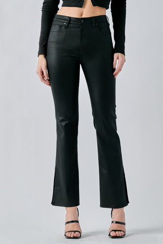 Hidden Ryan Coated Side Slit Bootcut Pant- Black