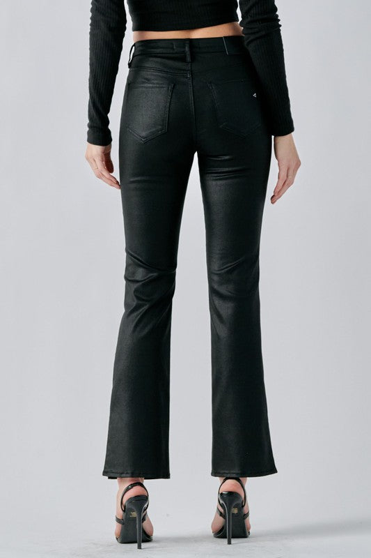 Hidden Ryan Coated Side Slit Bootcut Pant- Black