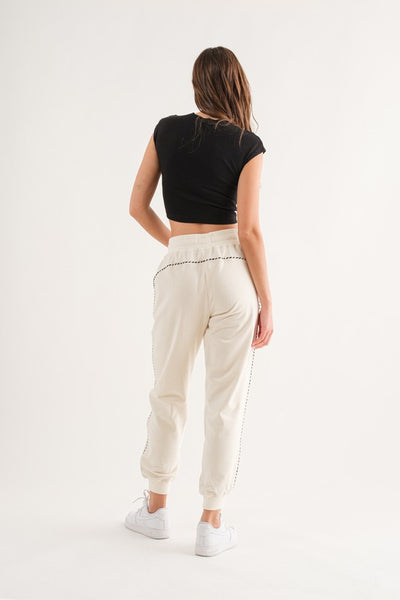 Piping Contrast Joggers- Cream