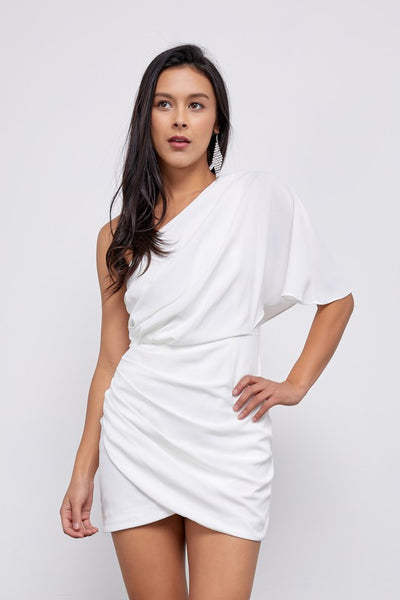 One Shoulder Wrap Dress- Off White