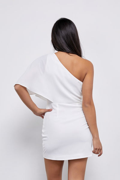 One Shoulder Wrap Dress- Off White