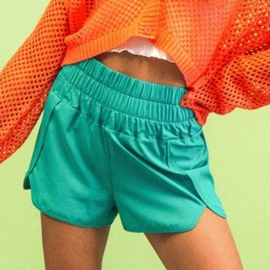 Elasticized Waist Active Shorts- Kelly Green
