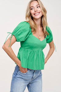 Lucy Puff Sleeve Top- Green