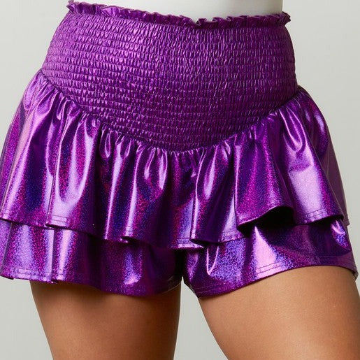 Peach Love Iridescent Smocked Tiered Skort- Purple