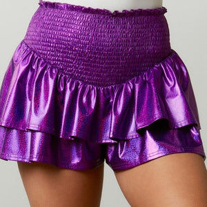 Peach Love Iridescent Smocked Tiered Skort- Purple