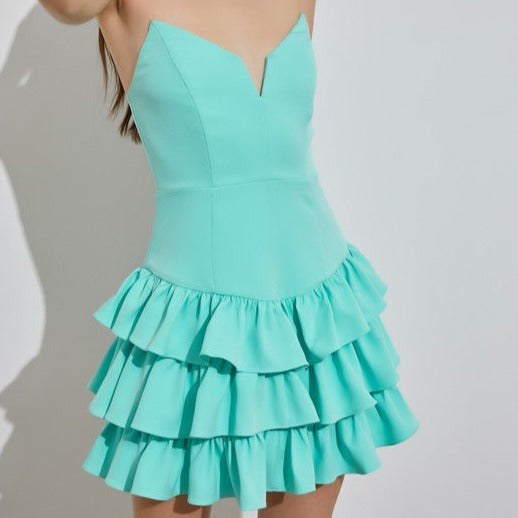 Allie Ruffle Dress- Crystal Blue