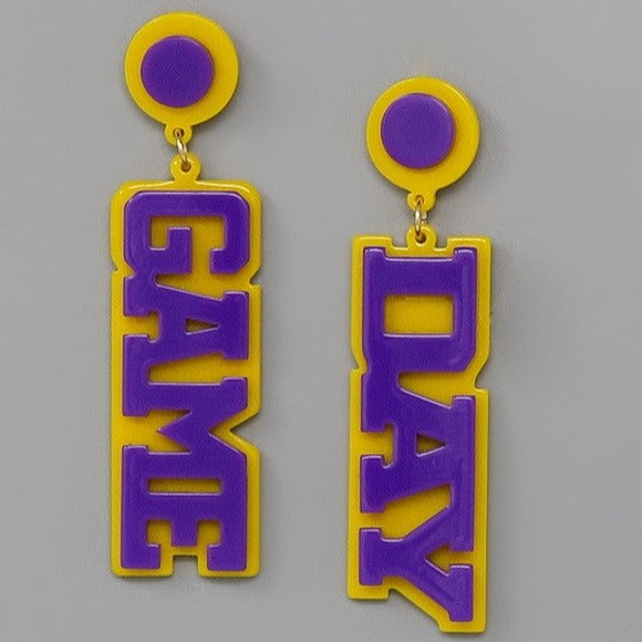 Game Day Acrylic Earrings- Purple/Yellow