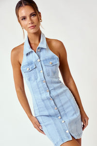 Denim Halter Dress- Light Wash