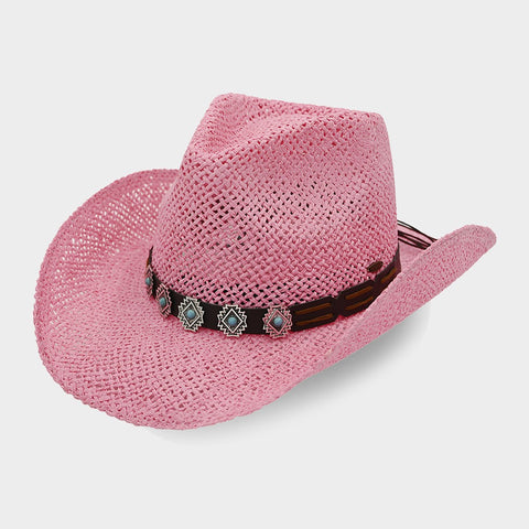 Turquoise Chain Cowboy Hat- Pink