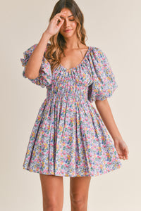 Carmen Floral Puff Sleeve Dress- Lavender