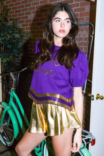 Peach Love Touchdown Curved Hem Top- Purple