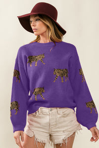 Geaux Tigers Pattern Sweater- Violet