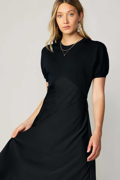 Bailey Puff Sweater Combo Dress- Black