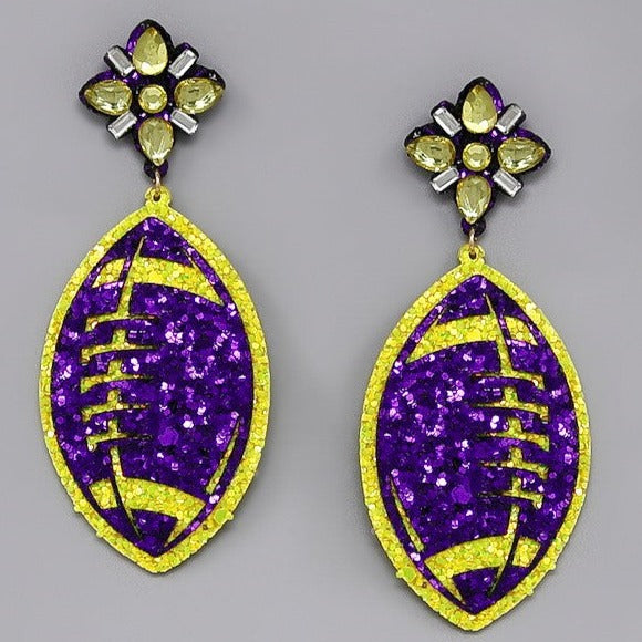 Game Day Football Earrings- Purple/Yellow