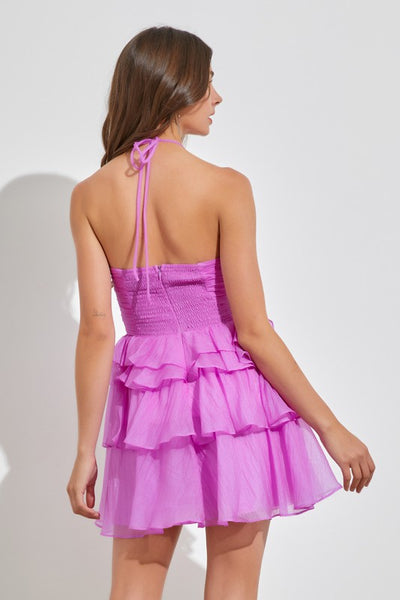 Rachel Ruffle Dress- Pink Orchid