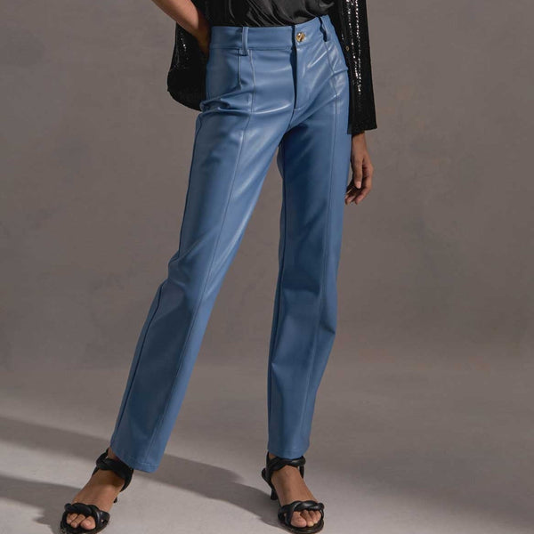 Tranquil Straight Leg PU Leather Pant- Blue