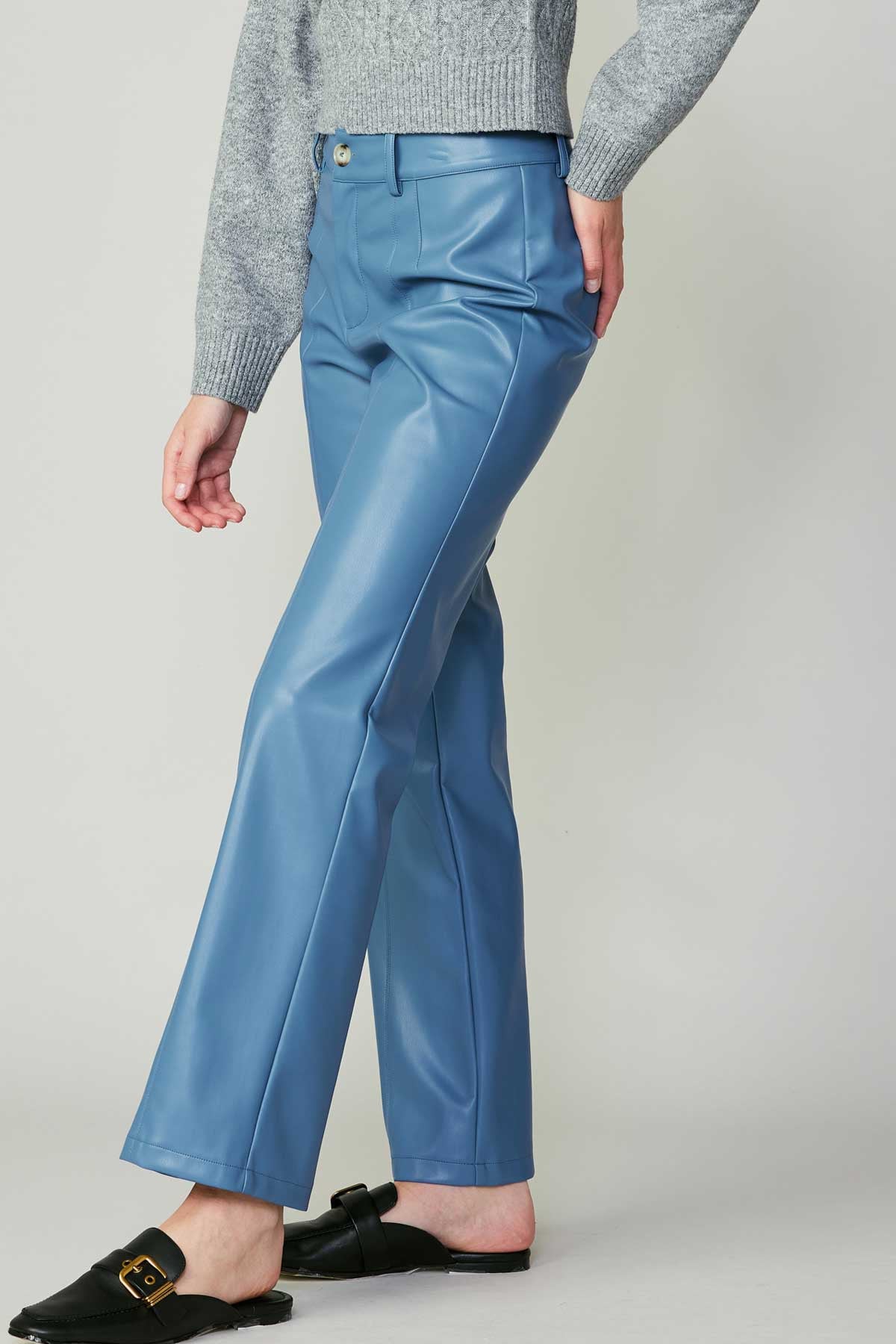 Tranquil Straight Leg PU Leather Pant- Blue