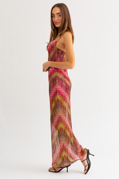 Brittney Cowl Neck Maxi Dress- Fuchsia/Lime