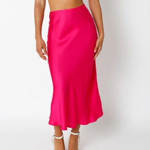 Darlene Satin Midi Skirt- Hot Pink