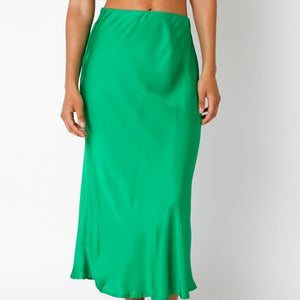 Darlene Satin Midi Skirt- Emerald