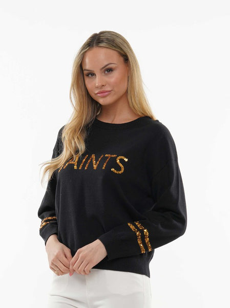 Saints Sequin Knit Top- Black/Gold