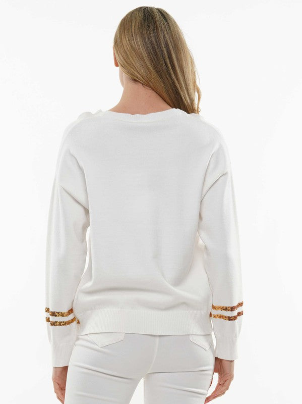 Saints Sequin Sweater Top- White