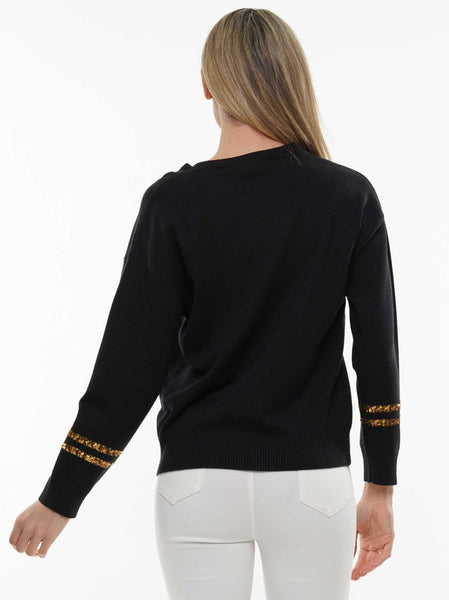 Saints Sequin Knit Top- Black/Gold