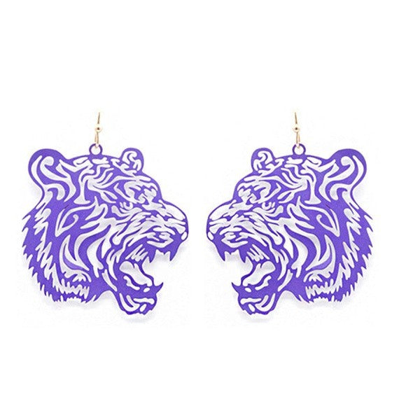 Game Day Tiger Filigree Earrings- Purple