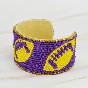 Game Day Football Beaded Bracelet- Purple/Yellow