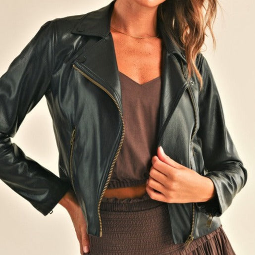 Juno Faux Leather Jacket- Black