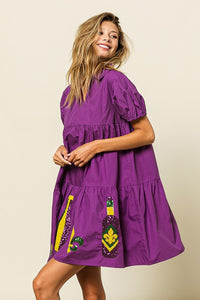 Little Miss Mardi Gras Puff Sleeve Dress