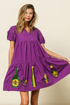 Little Miss Mardi Gras Puff Sleeve Dress