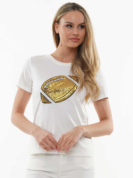 Sequin Football Top- White/Gold