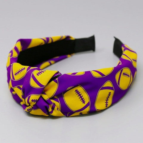 Game Day Football Front Knot Headband- Purple/Yellow