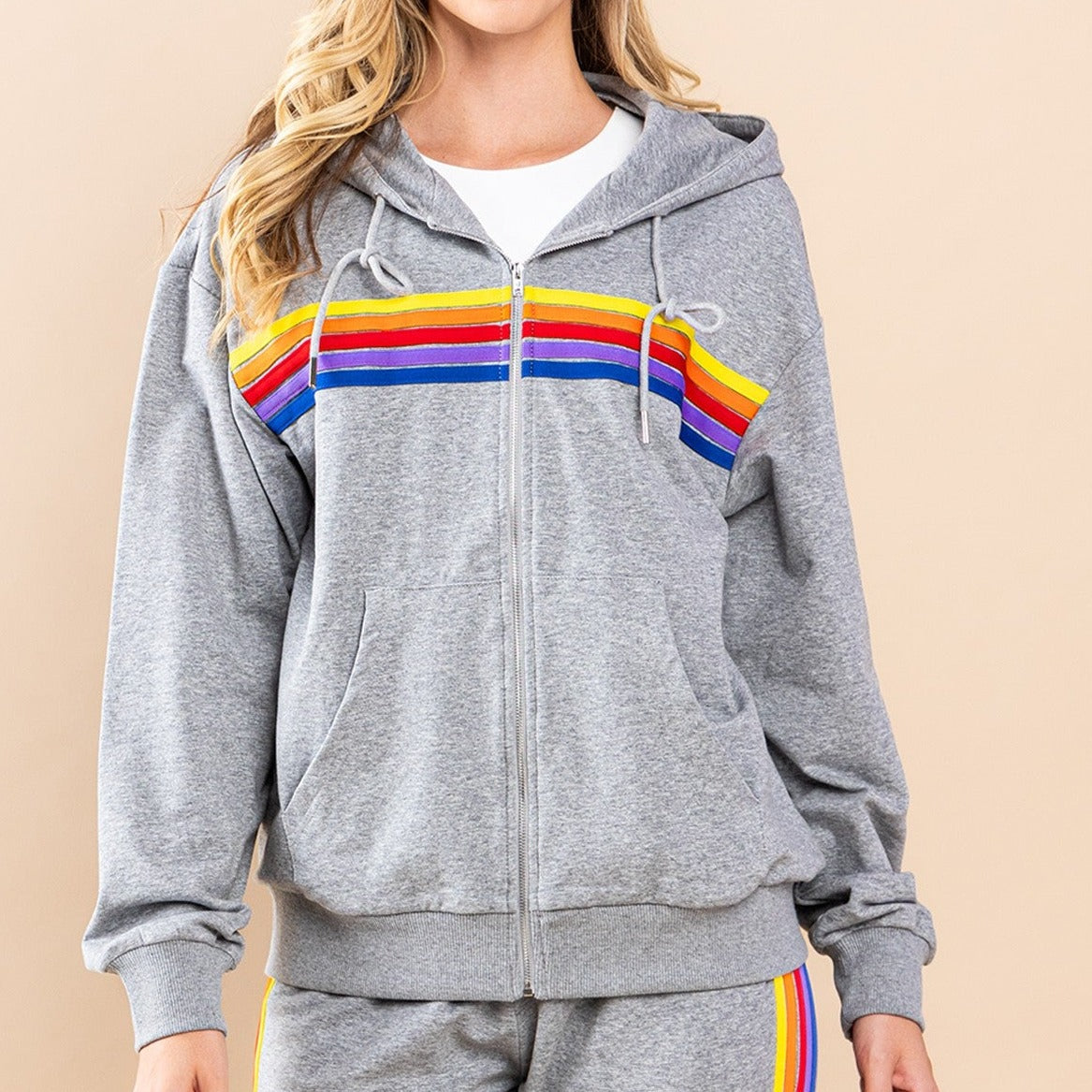 Striped Sweatshirt- Heather Grey