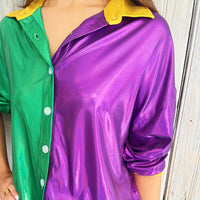 Nolaverse MG Metallic Button Down- Purple/Yellow/Green