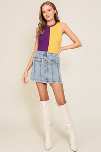 Gameday Split Color Top- Purple/Yellow