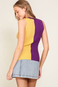 Gameday Split Color Top- Purple/Yellow