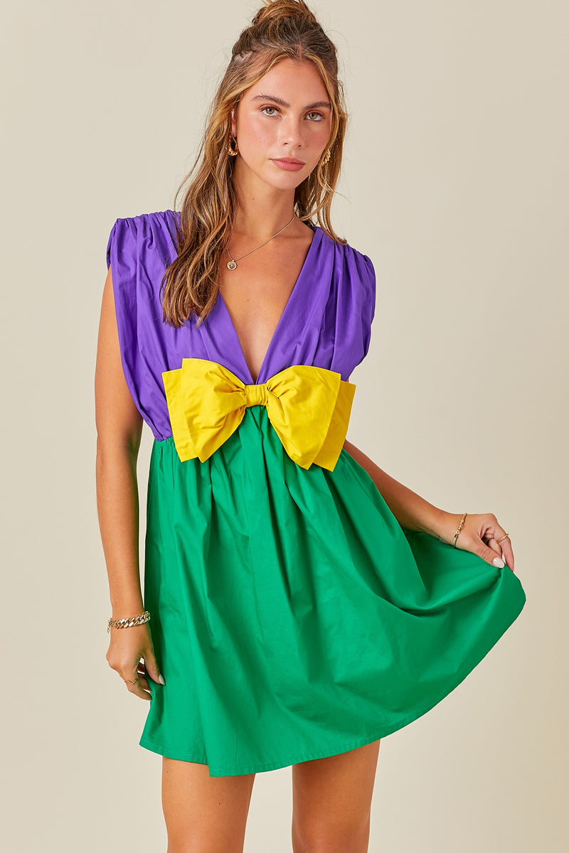 Mardi Bow Romper- Mardi Gras