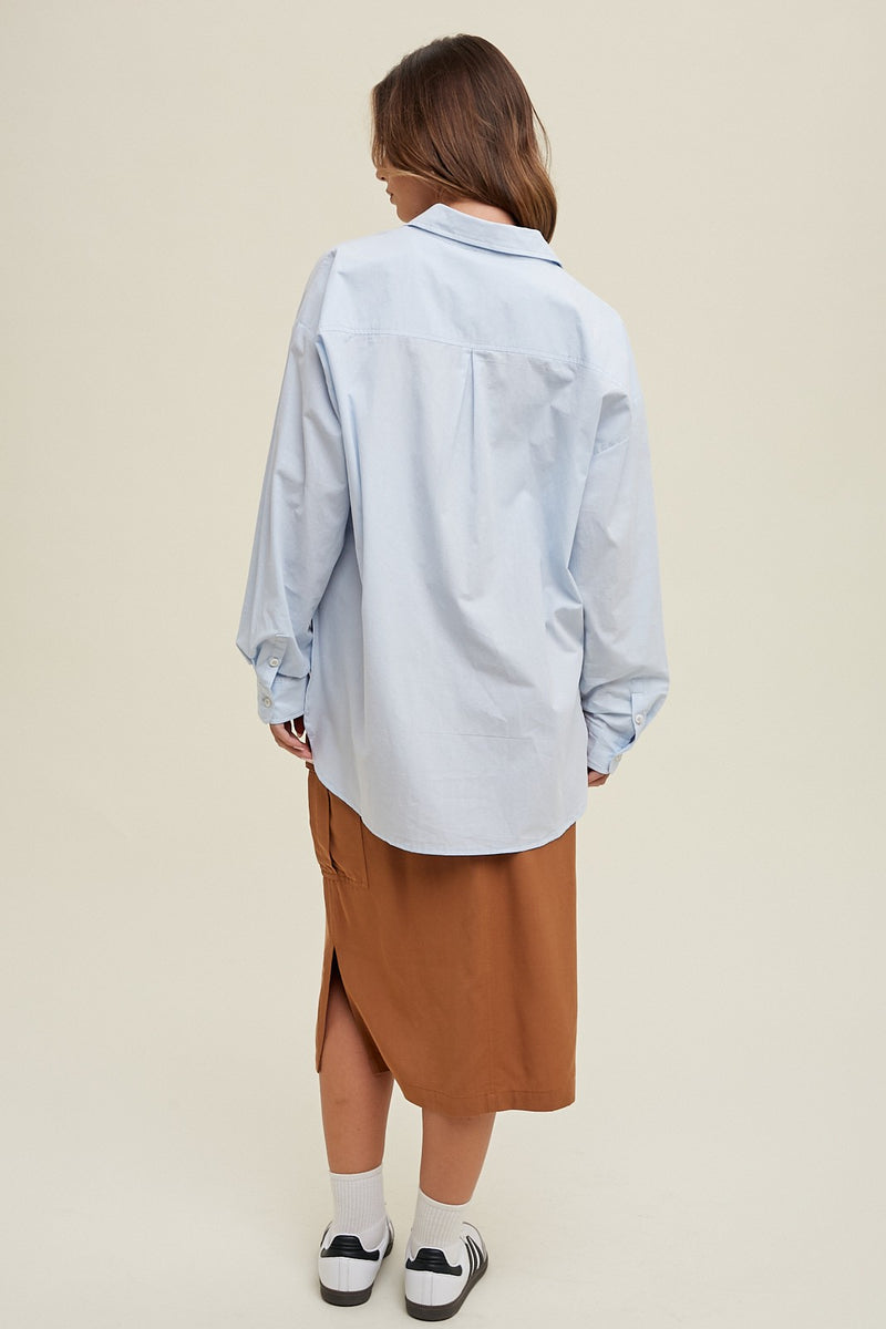 Oversized Comfort Button Down- Sky