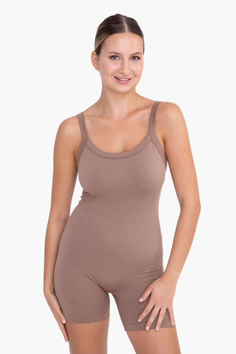 Nikki Micro-Ribbed Romper-Smokey Taupe