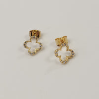 Luxe Group Small CZ Pave Outline Clover Earrings- Gold