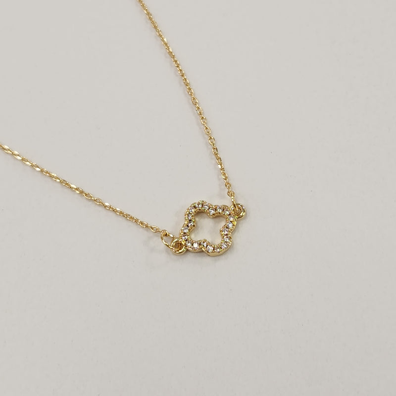 Luxe Group Pave CZ Open Outline Clover Necklace- Gold