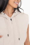 Jessa Cropped Hooded Vest-Taupe